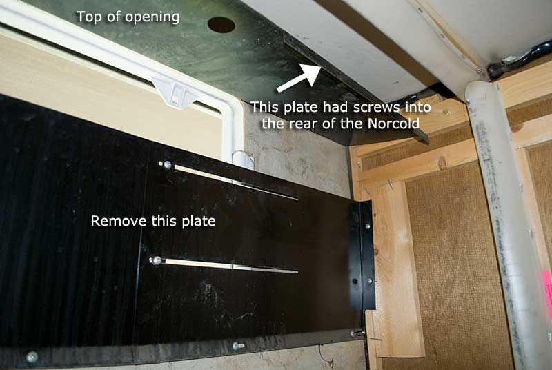 Norcold brackets and sheet metal to remove
